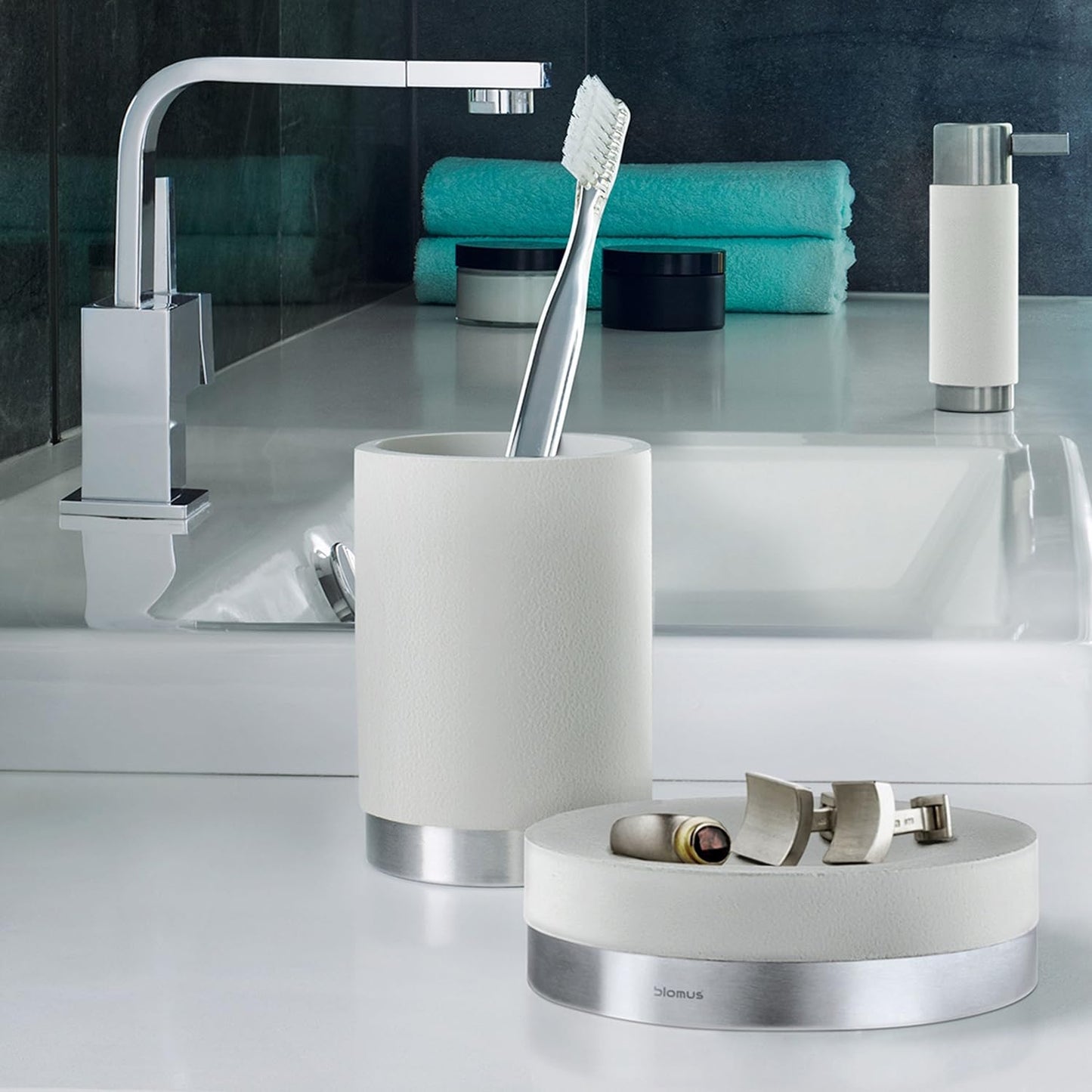 Blomus ARA Opbergschaal – Roestvrij Staal & Polystone – Ø12 x 3,5 cm – Crème