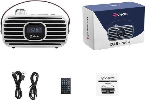 Vlectro Retro DAB+ Radio met Bluetooth - Compact Design - 12u Accuduur - Inclusief Alarmklok