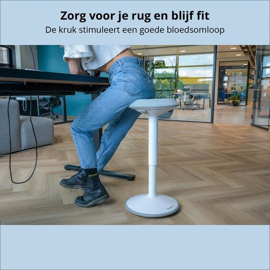 Bckz Wiebelkruk Wit | Hoogte 40-60cm | Balanskruk | Zit-sta kruk | Ergonomische bureaustoel | zadelkruk