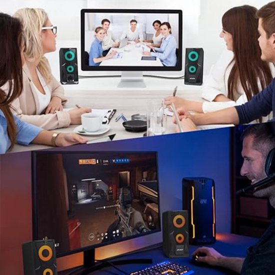 ARCHEER Multimedia Speakers - Computerluidsprekers - RGB - met verbeterde stereobas - 2.0 kanaals - voor pc Desktop Laptop Tablet Smartphones - zwart