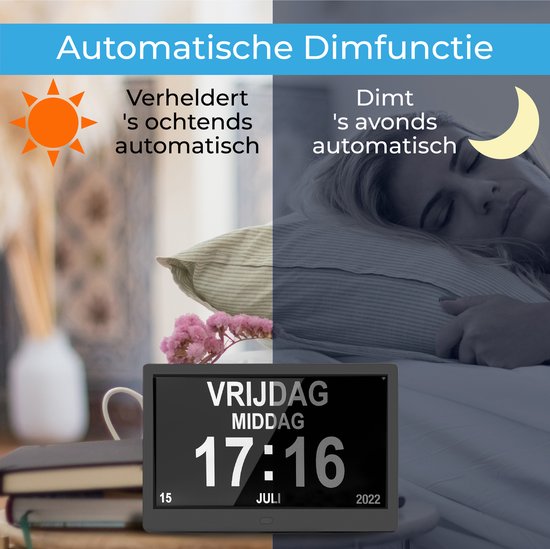 TTD® Dementieklok XXL 10 Inch met Extra Lange Kabel – Kalenderklok met Dag, Datum & Weer – Analoge & Digitale Weergaves – 20 Wekkers en 3 Medicijnalarmen - Wi-Fi – Voor Ouderen, Slechtzienden, Senioren en Alzheimer – Automatische Tijdsynchronisatie