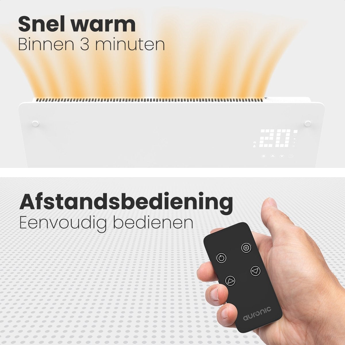 Auronic Elektrische Kachel Convectorkachel met Thermostaat en Afstandsbediening - Paneelverwarming -tot 22 m2 - 2000W Heater - Wit