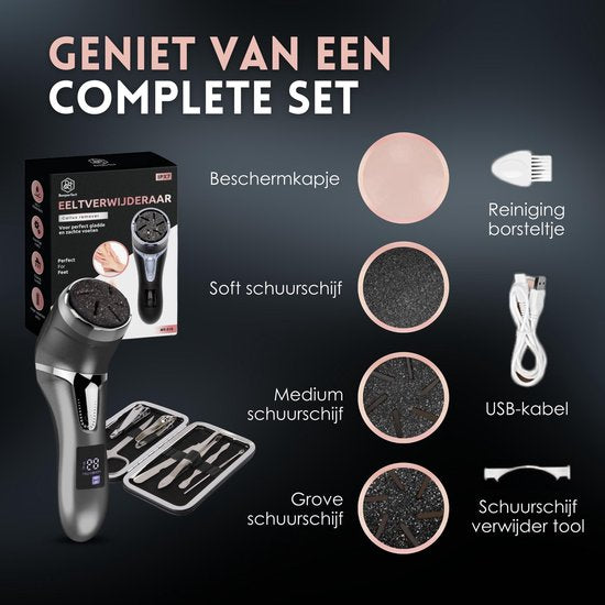 Beeperfect® Elektrische Eeltverwijderaar met Stofzuigsysteem - Voetvijl - Eeltvijl - IPX7 Waterdicht - Gratis Pedicure set - Inclusief 6 Eeltschijven - Zwart
