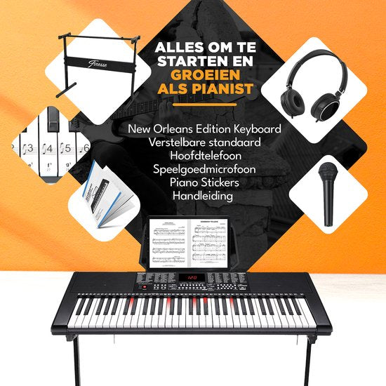 Finesse Keyboard Piano - Verlichting - Statief & Accessoires - 61 Toetsen - Digitale Piano - Elektrische Piano - Kind