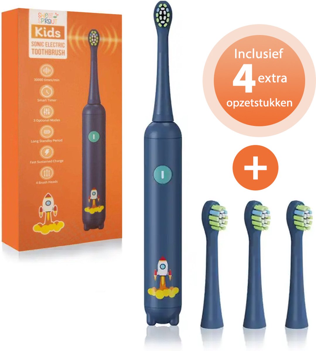 Sweet Sprout Sonische Elektrische Tandenborstel Kinderen - Baby en Peuter - Inclusief 3 opzetstukken en timer - 0 t/m 4 jaar