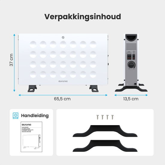 Auronic Convectorkachel - 2000W - Ingebouwde Ventilator - Elektrische Kachel - Met Thermostaat - Heater - Wit