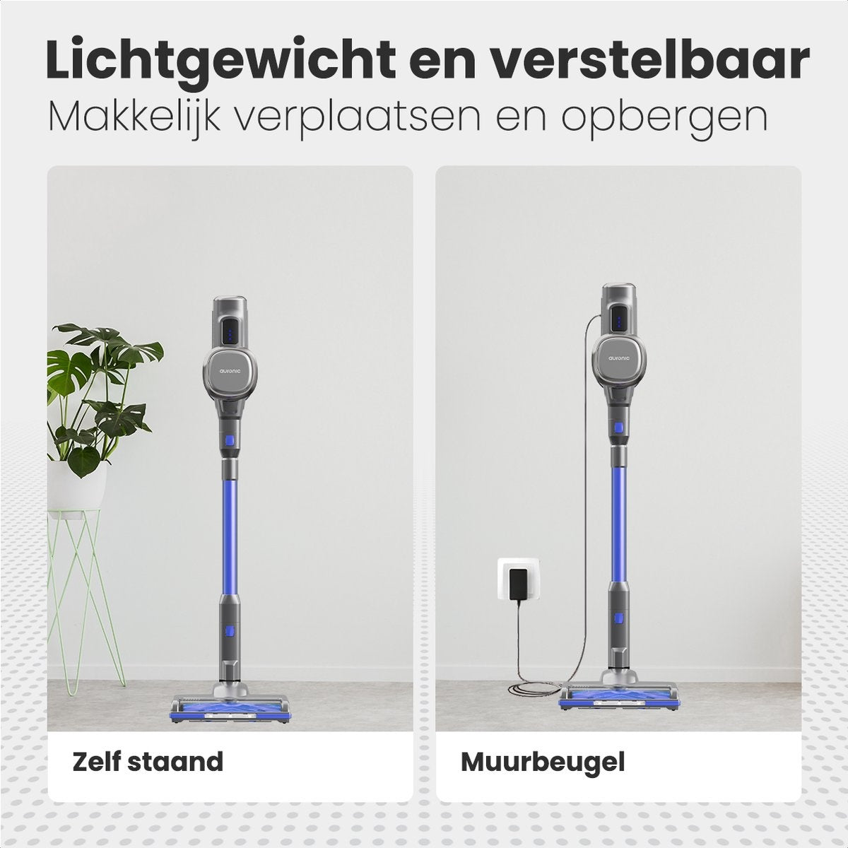 Auronic Steelstofzuiger - Zelfstaande Draadloze Steelstofzuiger - Zonder Zak - 220W - Vacuum Cleaner - Grijs/Blauw
