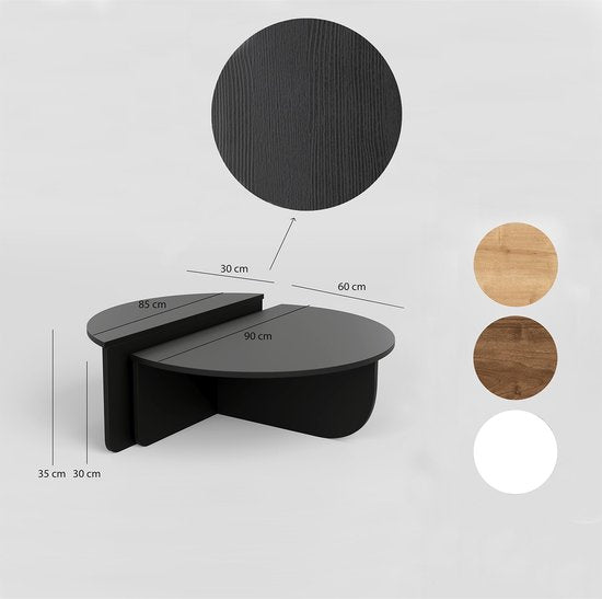 Asir Koffietafels - Set van 2 - Spaanplaat & PVC-omsnoering - Zwart