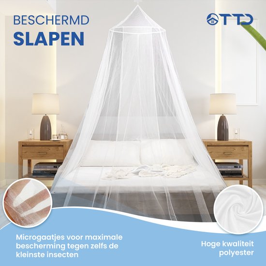 TTD® Hoogwaardige XXL Klamboe 2 Persoons met Reistas - Polyester - Wasbaar in Wasmachine - Klamboe 1 Persoons - Klamboe Baby - Muggennet - Muggengaas - Muskietennet - 65 x 250 x 1250 cm - Inclusief Ring en Montagekit