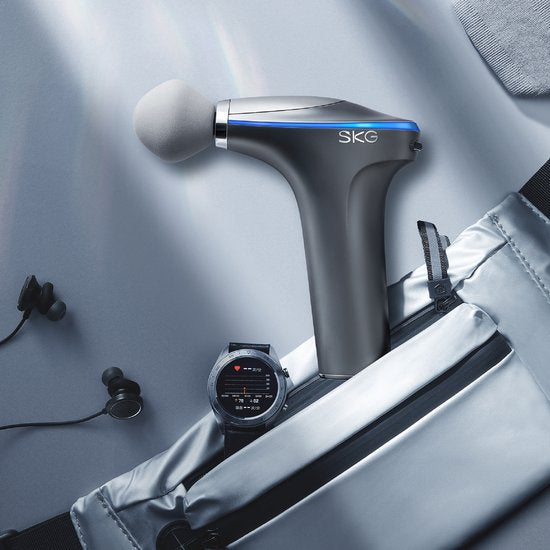 SKG - Draadloze Massage Gun – 5 Snelheden, Verwarming & 4 Wisselbare Koppen - F7-E - Grijs
