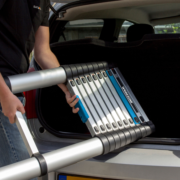 Workzone Telescopische Ladder – Soft-Close – max. 150 kg – 327 cm hoog – Zilver