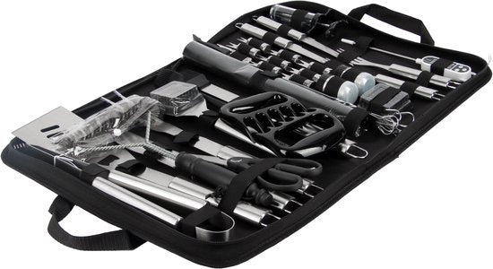 TTD® Premium BBQ Accessoires Set 40-delig - BBQ Gereedschapset RVS - Barbecue Accessoires - BBQ Tang - BBQ Spatel - Inclusief BBQ Thermometer en Schoonmaak Borstel - Inclusief Opbergtas