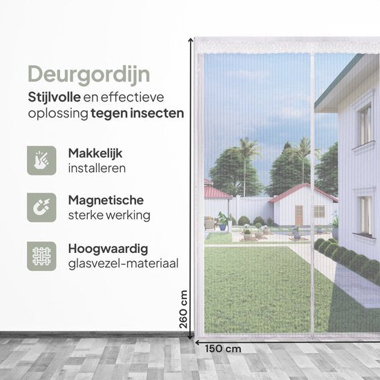 O'DADDY® Deurgordijn Deluxe FIBER - Magnetisch Vliegengordijn - Voor Nieuwbouw en Standaard Deuren - Eenvoudige Installatie - Deurhor Wit - 150x260 cm