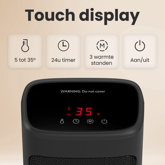 Auronic Ventilatorkachel Digitaal - Keramische Kachel - Draagbaar - 2000W Heater - Zwart