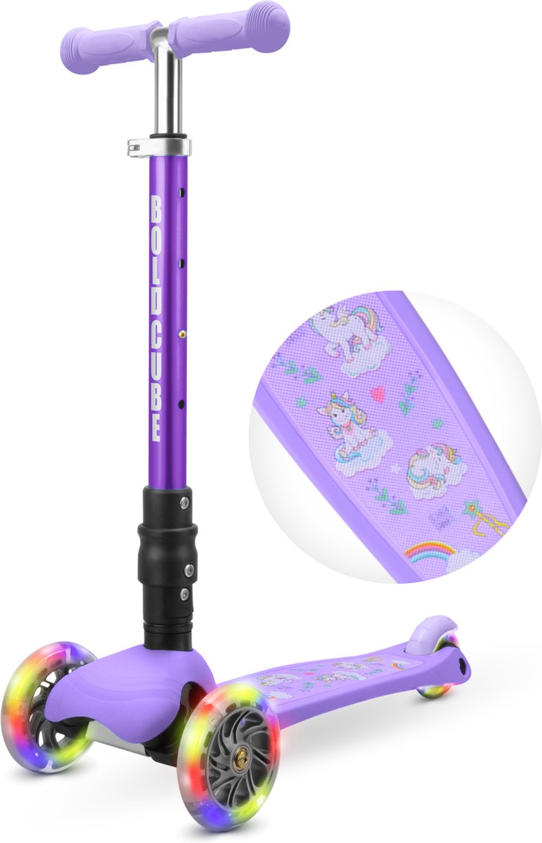 Boldcube Kinderstep Met 3 Wielen - Eenhoorn Paars - 2-8 Jaar Oud