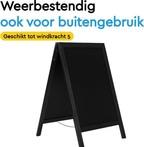 BRASQ Krijtstoepbord Zwart - 70x130 CM - Krijtbord - Reclamebord - Stoepbord - Dubbelzijdig - voor Binnen en Buiten - Horeca