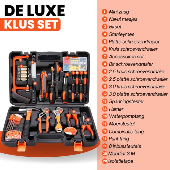 Vertrex Gereedschapskoffer gevuld - Gereedschap - Gereedschapset - Gereedschapskoffers - Schroevendraaierset - Meetlint - Rolmaat - Hamer - Bitset - Inbussleutelset - Spanningszoeker - Zaag - Stanleymes