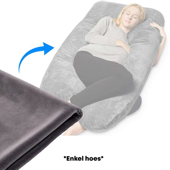 Hoes voor Zwangerschapskussen Earkings Zijslaapkussen U vorm 140x80cm - Donkergrijs