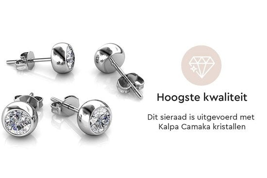 Yolora Dames Oorbellen met Ronde Kalpa Camaka Kristallen - Zilver kleurig - 18K Witgoud Verguld
