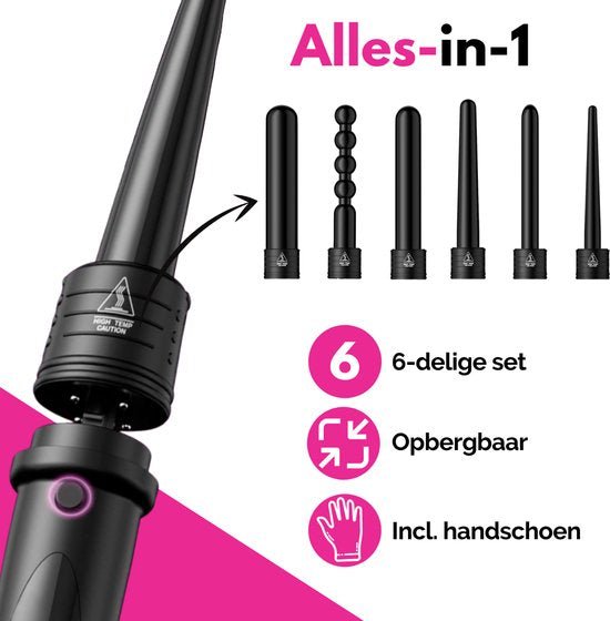 VAIVE Krultang met 6 Opzetstukken - Haarkruller - Krultangen - Curling iron - 32mm - 19 mm - 25mm