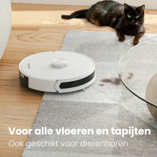 Auronic Robotstofzuiger - Met Dweilfunctie - WiFi en App - Laadstation - Huisdieren - Dweilrobot - Laser Navigatie - Wit