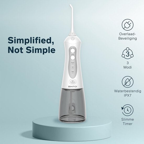 Bintoi® iSonic F500 - Waterflosser - Professionele Monddouche - Flos voor Beugels - Flosapparaten - 3 Standen en 4 Opzetstukjes - IPX7 Waterdicht - Incl. Reistas Cadeau