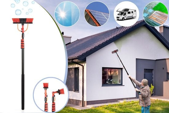 Umuzi Cleaning Telescopische Waterborstel - Uitschuifbare Schrobborstel voor Ramen, Gevel en Huis - 1,3 tot 4,6 meter - Reiniger met 4 Uitschuifbare Delen - Zeepdispenser met Doseerknop