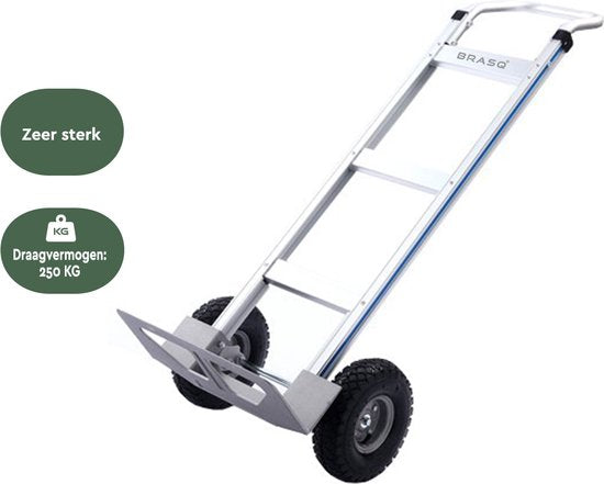 BRASQ Steekwagen Opvouwbaar Aluminium - Draagvermogen 250 KG - Transportwagen - Plateauwagen - Steekkar