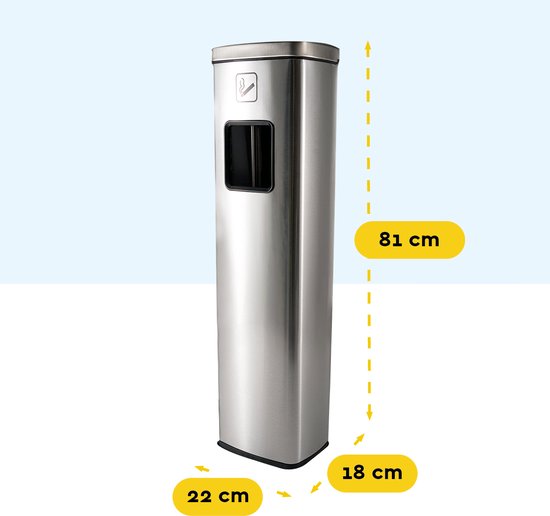 BRASQ Staande Asbak RVS - Buiten Asbak met 20 Liter Afvalbak - Rookpaal - Prullenbak met Asbak