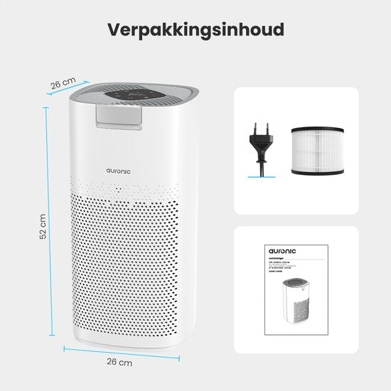 Auronic Luchtreiniger Ultra - Met HEPA 13-filter - 450 m³/u - 90 m² - Koolstoffilter - 3 Standen - Air Purifier - Wit