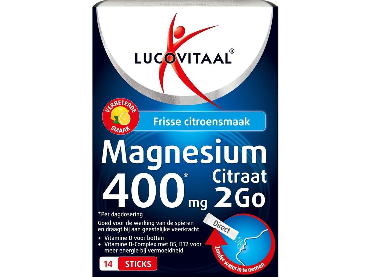 Lucovitaal Magnesium Citraat 2Go - 400mg per stick - 14 sticks - voordeelverpakking