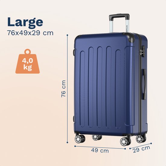 TRVLMORE Reiskoffer 110L – Hardcase ABS – 360° Wielen – 3-Cijferig Slot – Donkerblauw
