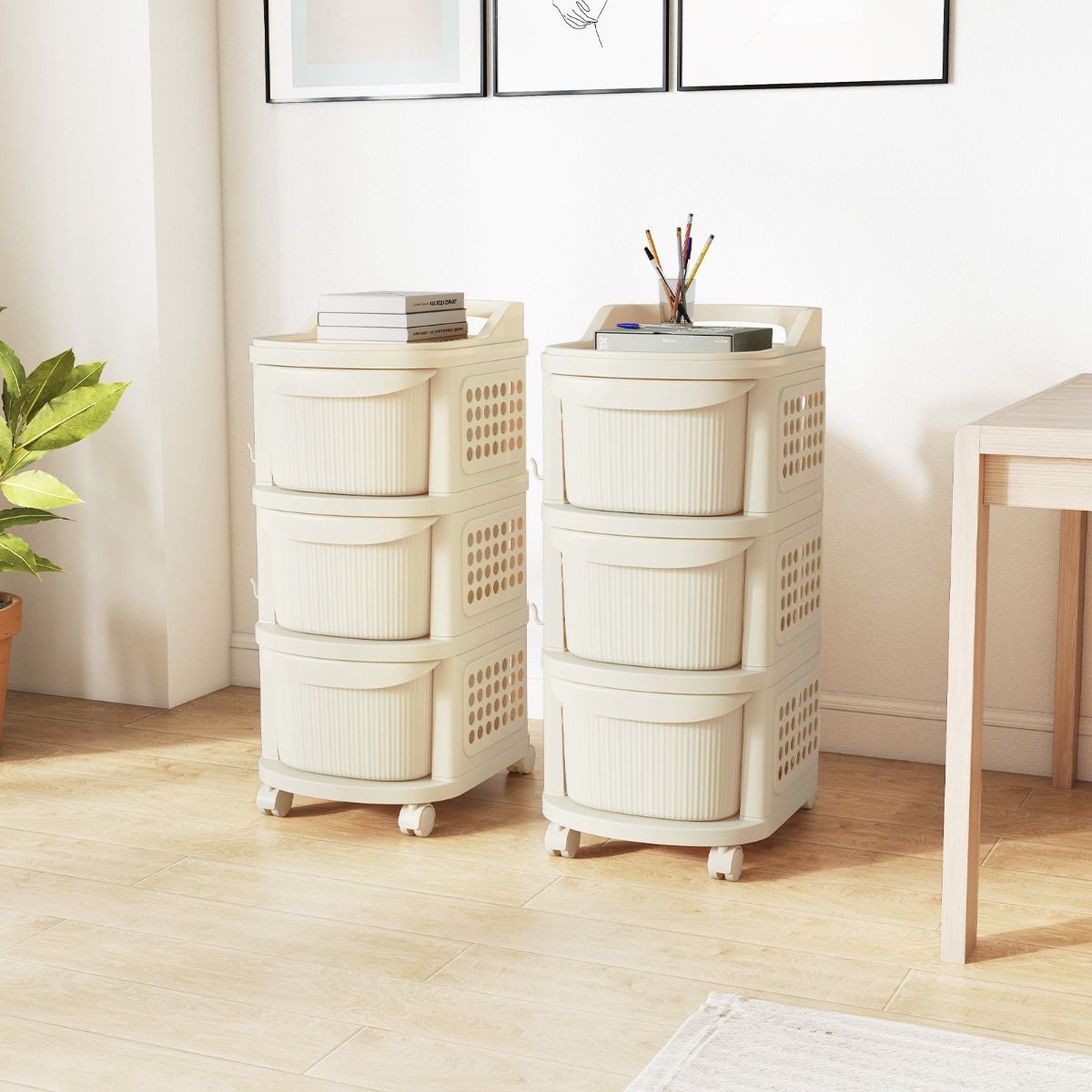 Coast Opbergkar op Wielen - 3 Lades - Met Haken - Wit 38 x 32 x 68 cm