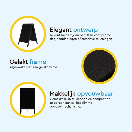 BRASQ Krijtstoepbord Zwart - 70x130 CM - Krijtbord - Reclamebord - Stoepbord - Dubbelzijdig - voor Binnen en Buiten - Horeca