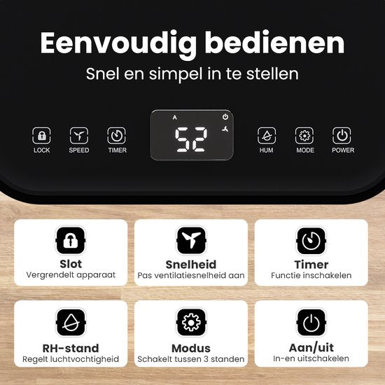 Auronic Luchtontvochtiger - Compact Serie - 12L per dag - Was-droog functie - Slaapkamer, Badkamer en Woonkamer - Vochtvreter voor in Huis - Zwart