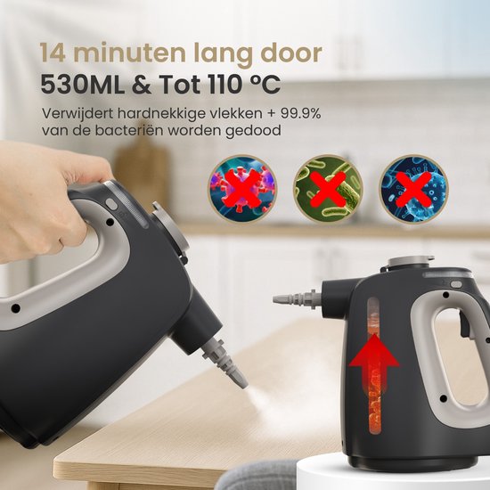 Vapore 11-in-1 Stoomreiniger - 1350W - 530ML - Incl. Opbergtas - Voor Vloer, Badkamer, Kleding en Bank - Tapijtreiniger - Handstoomreiniger - Handstomer - Stoomapparaat