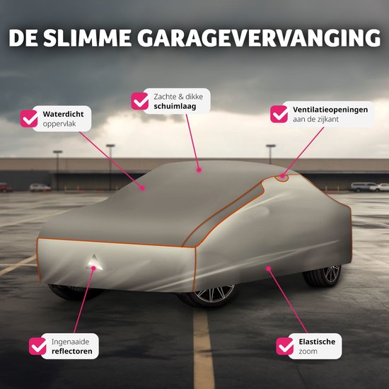 tectake® Autohoes - Autozeil - Hagelbescherming - Waterdicht deken - Ademend - Elastische autogarage - Autoaccessoires met opbergtas - Compatibel met vele modellen - Afmeting (LxBxH) 483x 178x 120 cm - Large