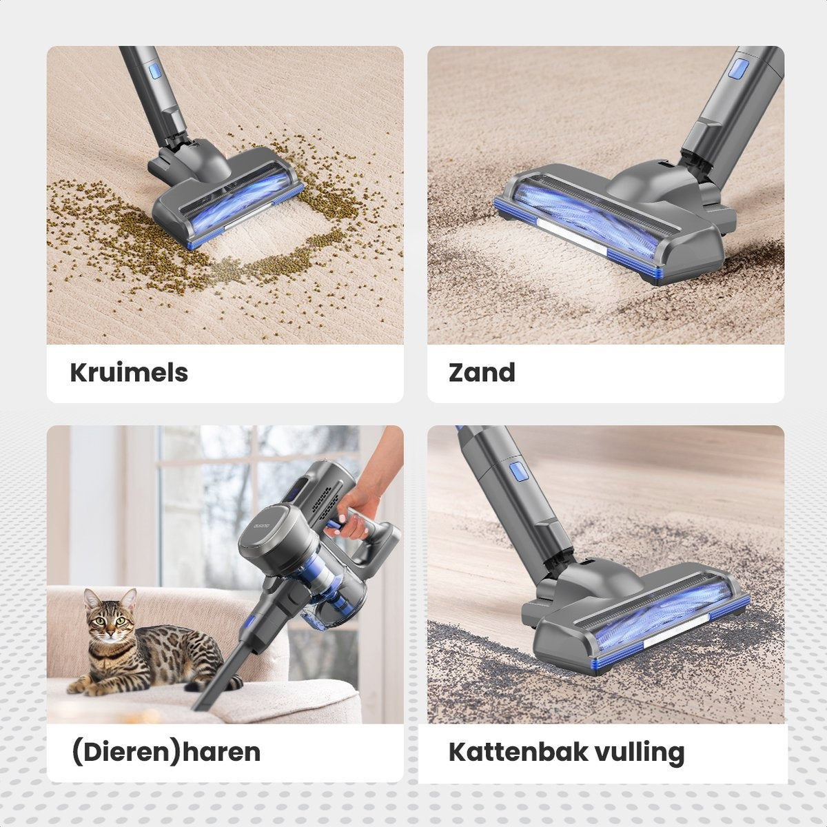 Auronic Steelstofzuiger - Zelfstaande Draadloze Steelstofzuiger - Zonder Zak - 220W - Vacuum Cleaner - Grijs/Blauw