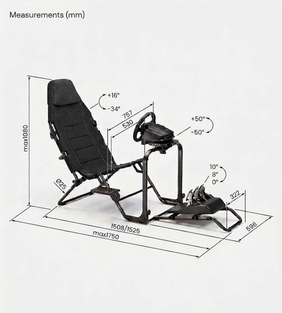 VDD Gaming - Opvouwbare sim-race cockpit - Sim-racer - Racecockpit - Opvouwbaar - Zwart