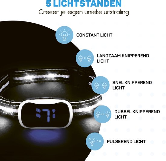 Anti Blafband Pro met LED - Opvoedingshalsband Zonder Schok - Anti Blaf Apparaat voor Kleine en Grote Honden - Waterdicht, Oplaadbaar en Verlichting - Vibratie en Audio