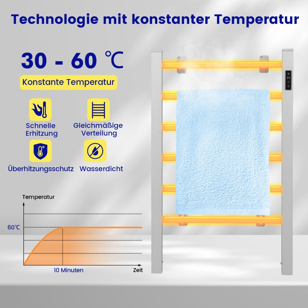 Coast Handdoekenwarmer - Elektrisch - Met Afstandsbediening en timer - 30 - 60°C - 54 x 35 x 91 cm - Zilver