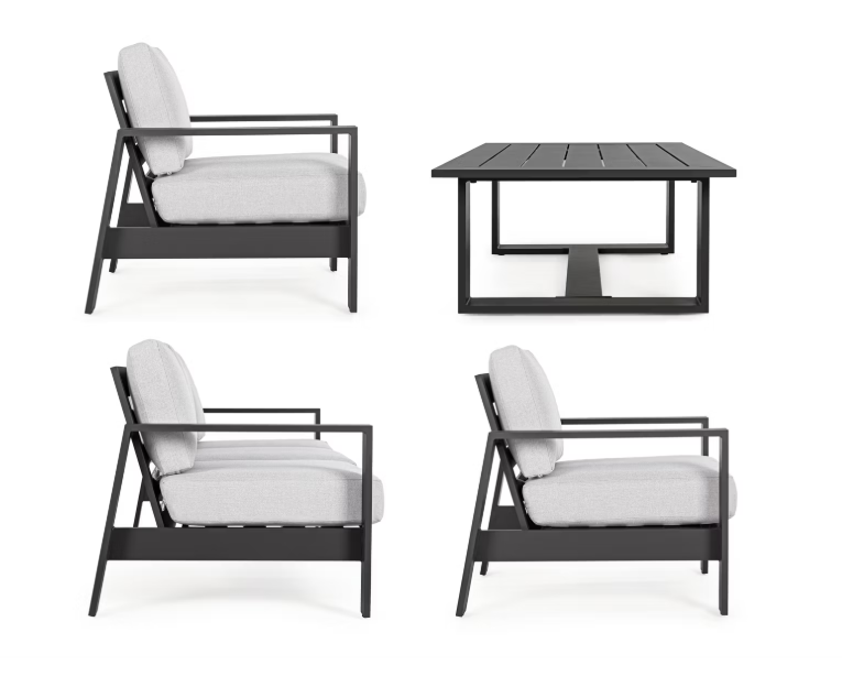 Bizzotto Baltic Loungeset 4-delig – Aluminium & Olefin – Antraciet – Bank 206x85,5x83 cm