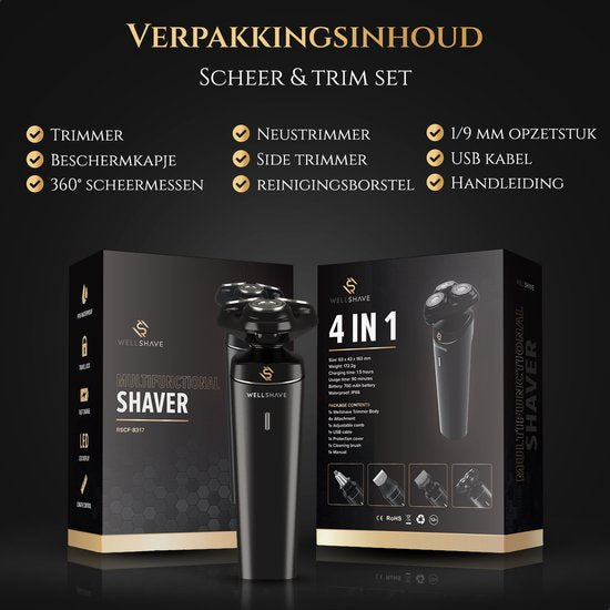 Wellshave 4 in 1 Scheerapparaat Mannen - Met Trimmer & Neustrimmer - Elektrisch Scheerapparaat- Nat en droog - Scheerapparaten - Scheren - Baardtrimmer