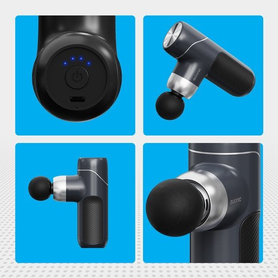Auronic Massage Gun - Massage Apparaat - Professioneel - 4 Opzetstukken en Koffer - Massage Pistool - Hele Lichaam - Donker Grijs