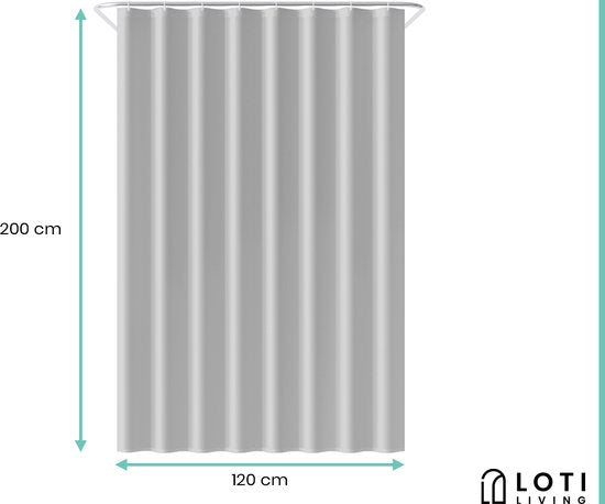 Loti Living Douchegordijn Anti Schimmel – Grijs - Inclusief ringen – Waterdicht - Polyester - Douchegordijn 120x200 cm