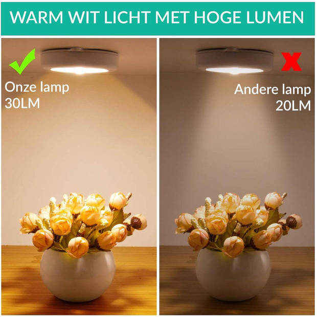 Iqonic - 3 Pack Draadloze Ledlamp - Warm Wit - 8x8x1.7 cm
