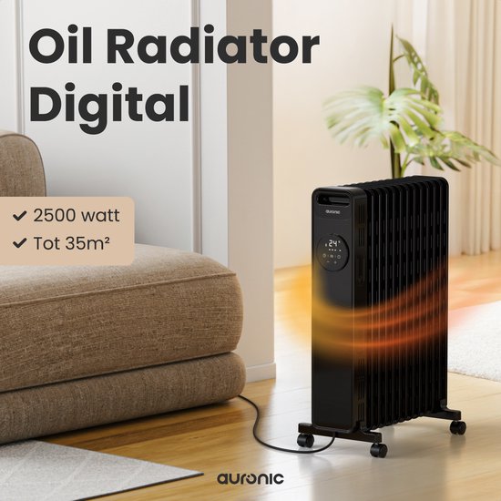 Auronic Olieradiator - Elektrische Kachel - 2500W Heater - Zwart