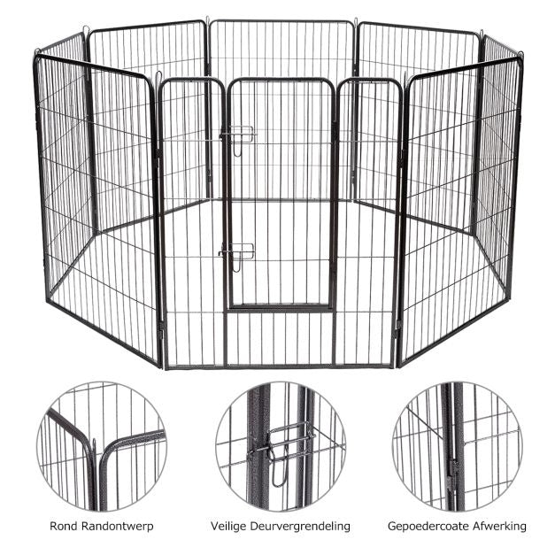 Coast 8-delige Opvouwbare Metalen Hondenren - Zwart - 212 x 212 x 100