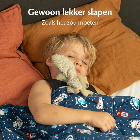 EL-Life Verzwaringsdeken Kind 2,4kg - 90 x 120cm - Zwaartedeken - Weighted Blanket - Verzwaarde Deken - OEKO-TEX Katoen - Ruimte & Astronauten
