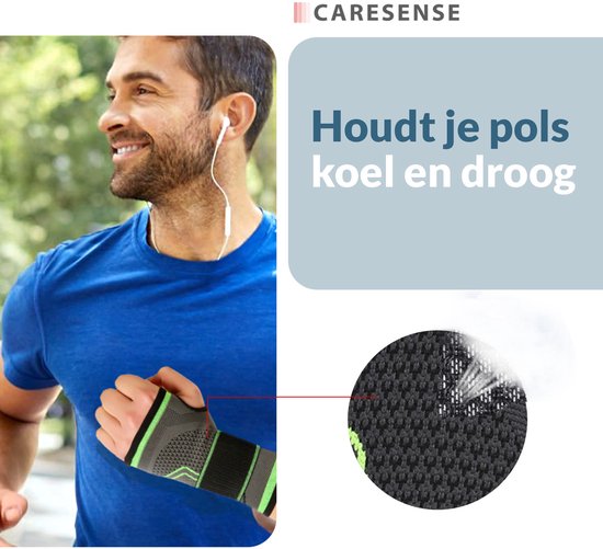 Caresense Polsbrace - Voor Artritis, Gewrichtspijn, Verstuikingen en Verrekkingen - Polsbandage met Verstelbare Compressie - Handsteun Rechter- of Linkerhand – Maat M